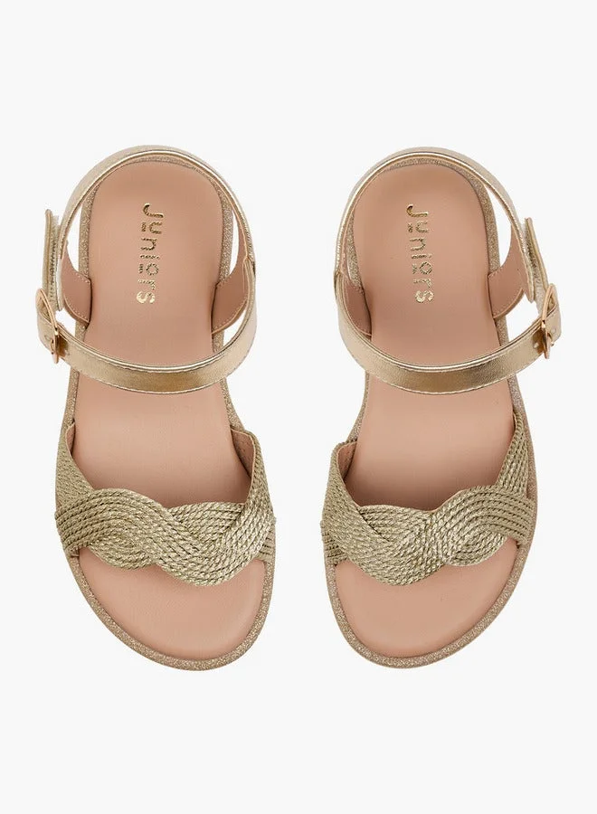 JUNIORS Girls Textured Open Toe Sandals with Hook and Loop Closure