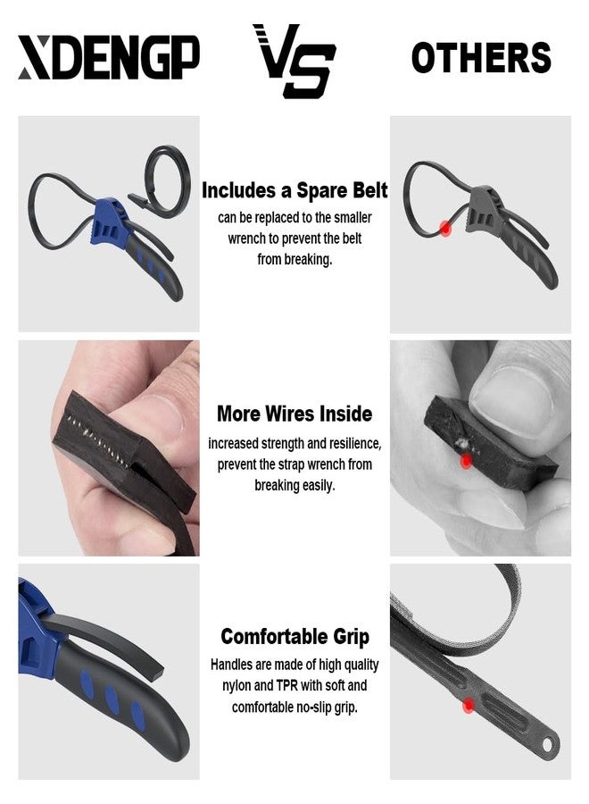 XDENGP Strap Wrench Set, 2pcs Adjustable Rubber Strap Wrench, Oil Filter Strap Wrench, Max Diameter 4" and 6" with Rubber Belt, Jar Opener for Weak Hands - Image 4