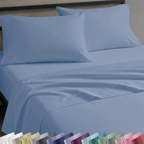 California Design Den Natural 100 Cotton Sheets Twin XL Size Set Soft Sateen Twin XL Sheet Sets 12 Pockets Breathable and Durable Bedding for Dorm Rooms College Blue Hydrangea - Image 1