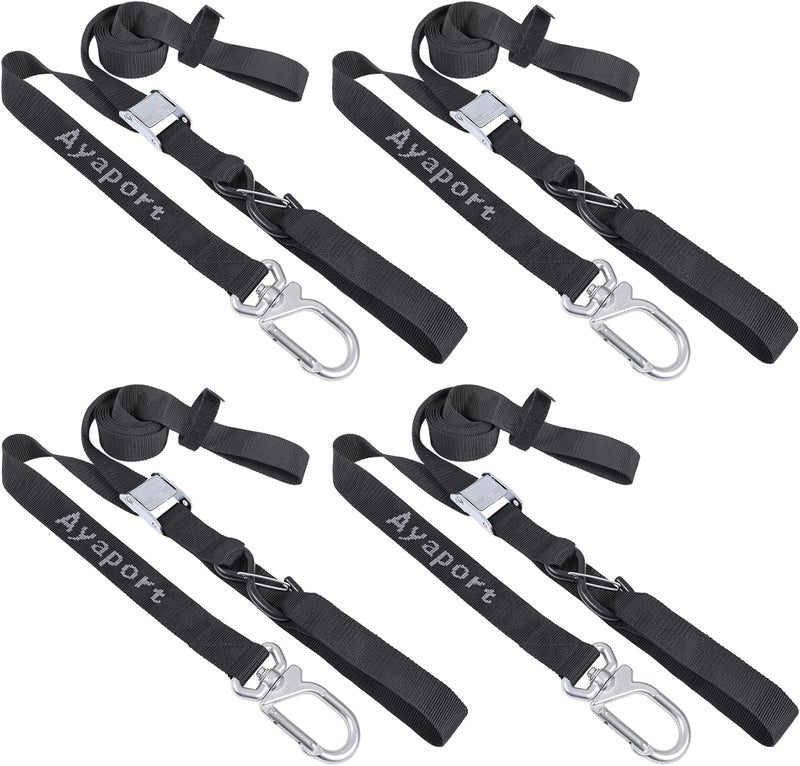Ayaport Motorcycle Tie Down Straps 1.5” x 8’ (with Swivel Carabiner Hooks) Cam Buckle Tie Downs, Handlebar Strap for Dirt Bike, Motor Bike, Kayak, Car, Truck, Boat, Cargo, Black (1.5" x8'-4pcs) Economical varied design options - Image 1
