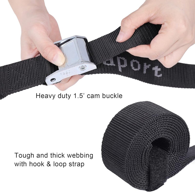 Ayaport Motorcycle Tie Down Straps 1.5” x 8’ (with Swivel Carabiner Hooks) Cam Buckle Tie Downs, Handlebar Strap for Dirt Bike, Motor Bike, Kayak, Car, Truck, Boat, Cargo, Black (1.5" x8'-4pcs) Economical varied design options - Image 5