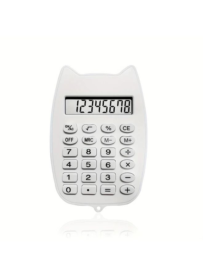 White Mini Cat Shaped Calculator with Soft Chewable Buttons Relax Healing Pocket Sized - Image 1