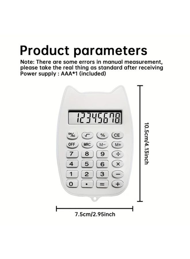 White Mini Cat Shaped Calculator with Soft Chewable Buttons Relax Healing Pocket Sized - Image 3