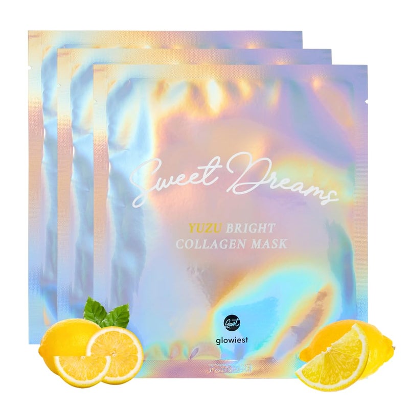 glowiest Sweet Dreams Yuzu Bright Collagen Mask Set of 3 Hydrating Face Collagen Jelly Mask 78 Collagen Niacinamide Vitamin C Peptides Korean Skincare