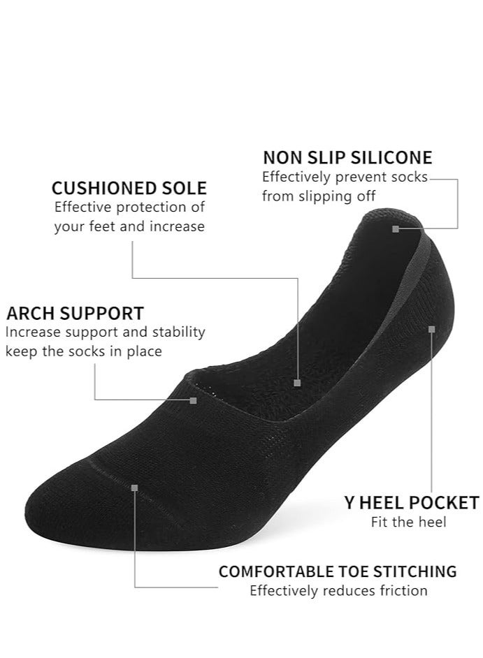 DIAMOND TOE جوارب رجالية غير مرئية 6 أزواج مع وسادة - مصنوعة من القطن المشطوف - جوارب لوفر غير قابلة للانزلاق - مقاس EU 40 إلى 45 (أسود بالكامل - 6 أزواج) - Image 3