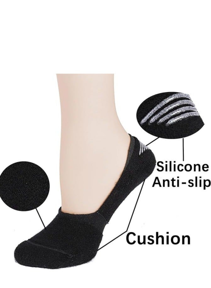 DIAMOND TOE جوارب رجالية غير مرئية 6 أزواج مع وسادة - مصنوعة من القطن المشطوف - جوارب لوفر غير قابلة للانزلاق - مقاس EU 40 إلى 45 (أسود بالكامل - 6 أزواج) - Image 4