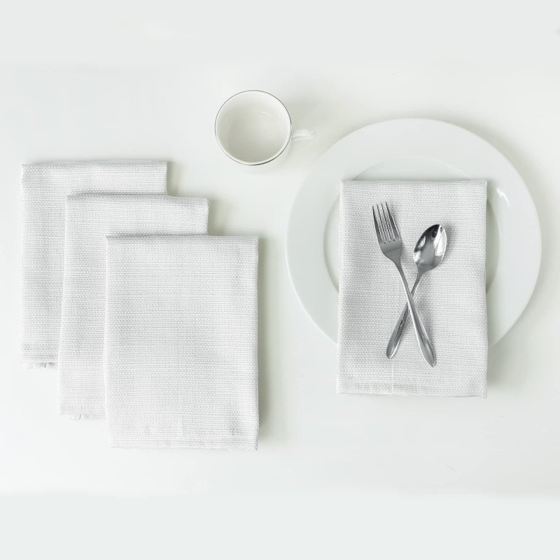 Benson Mills Cameron Textured Fabric Cloth Napkins for Everyday Home Dining Parties Weddings Holiday Tablecloths 18 x 18 Napkin Set of 4 White