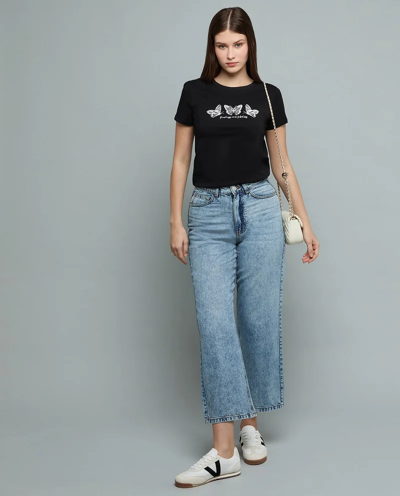R&B Printed T-Shirt with Crew Neck and Short Sleeves