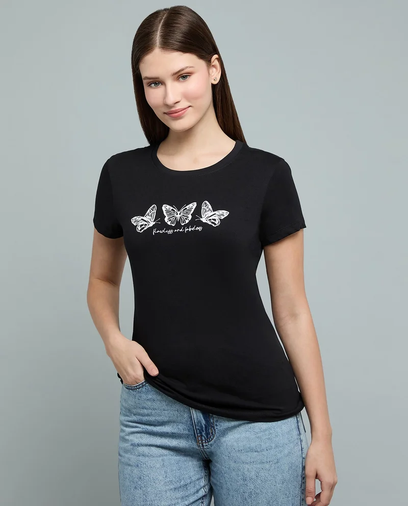 R&B Printed T-Shirt with Crew Neck and Short Sleeves
