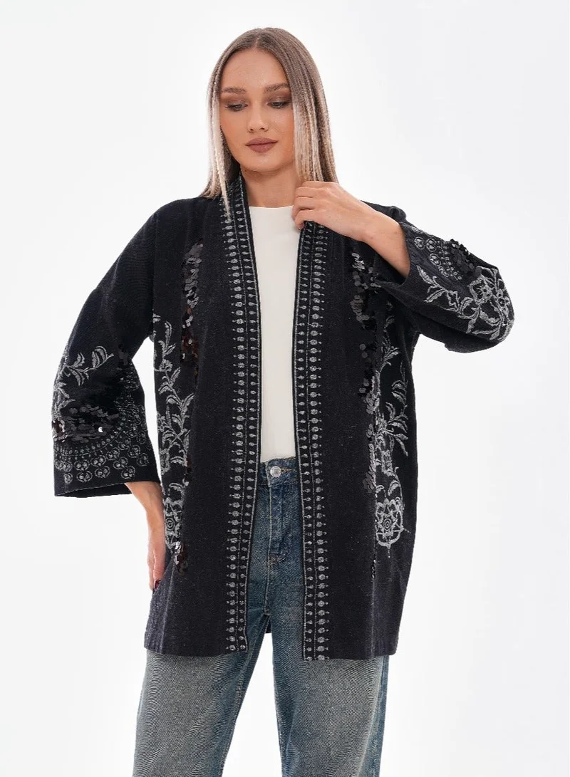 Kimono with Black Embellished Details