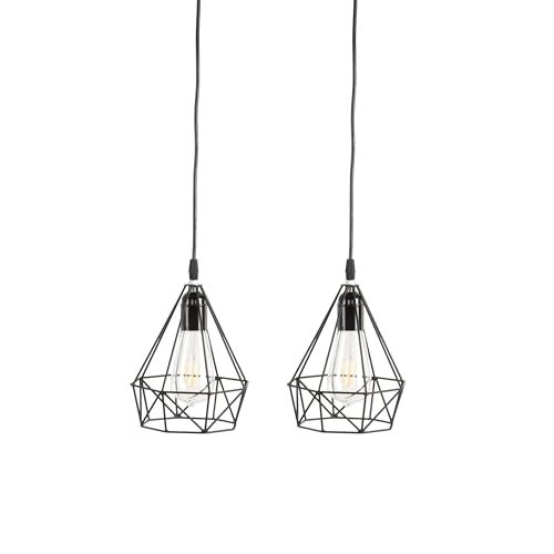BENE Leon Pendant Lamp, Mild Steel Indoor Geometric Chandelier Modern Hanging Lamp, E-27 Base Ceiling Hanging Light for Home Decor, Kitchen, Living Room, Bedroom, 17 cm (Black, Pack of 2 Pc) - Image 2