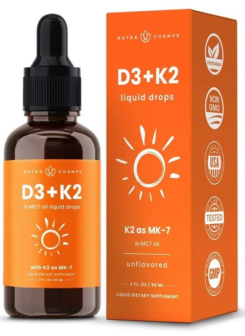 Vitamin D3 K2 Drops | Liquid Vitamin D3 5000 IU & K2 D3 with MK7 | Vitamin D Drops for Kids | Bones, Heart & Immune Health | Liquid Vitamin D in MCT Oil for Better Absorption Than Capsules & Gummies