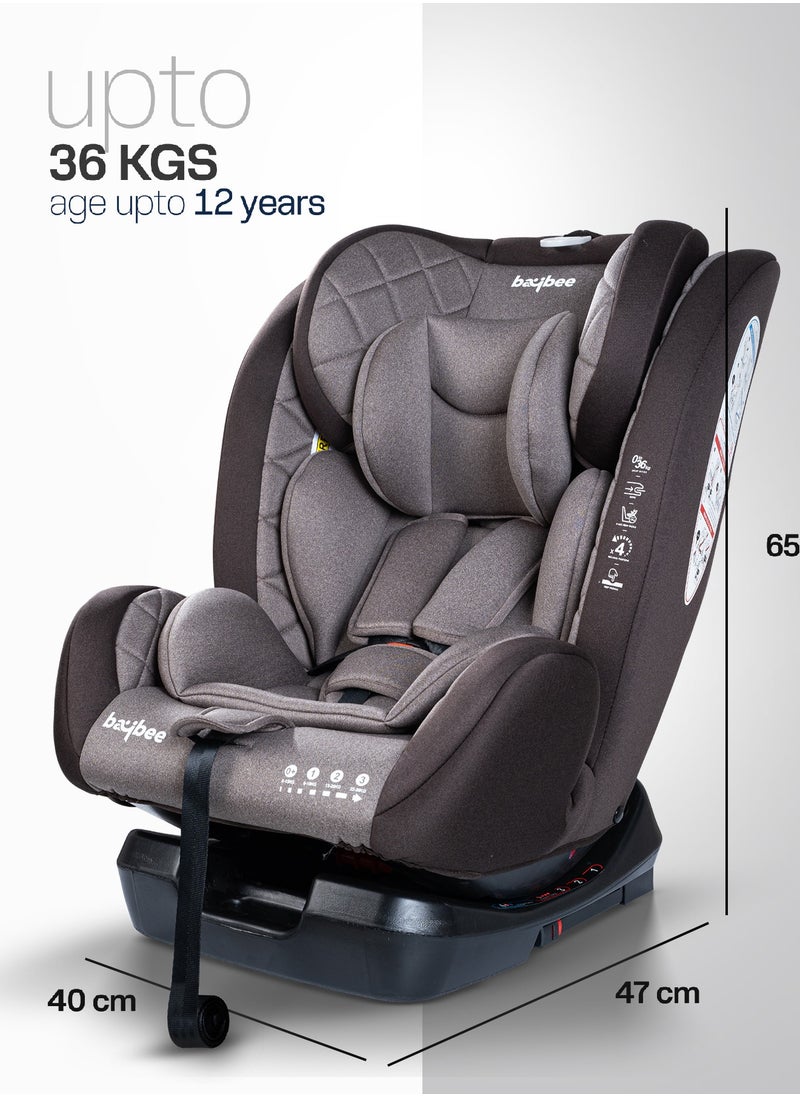 BAYBEE - Convertible Car Seat for Baby 0 to 12 Years with ISOFIX, 3 Position Recline, Headrest Adjustable ECE R44/04 Safety Certified Travel Baby Car Seat for Toddlers Kids Boys Girls Brown - Image 1