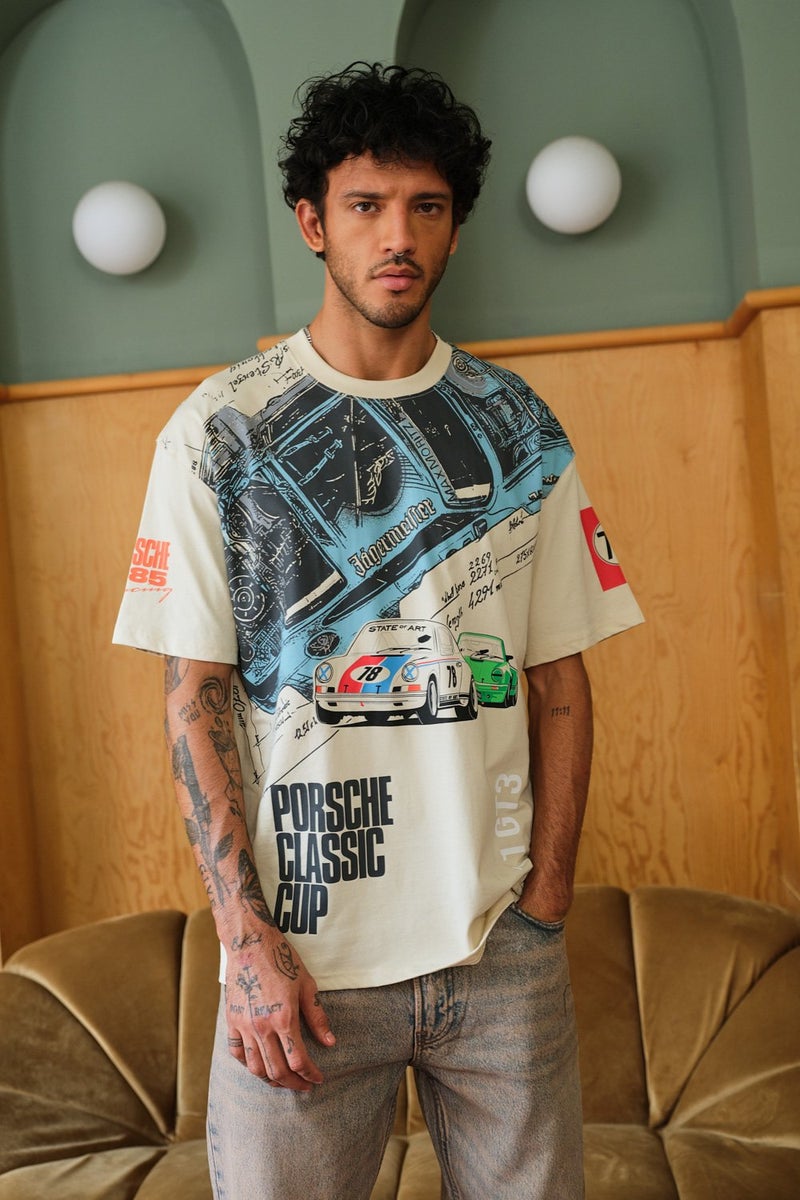 Bonkers Corner Porsche 1985 Oversized T-shirt - Image 1