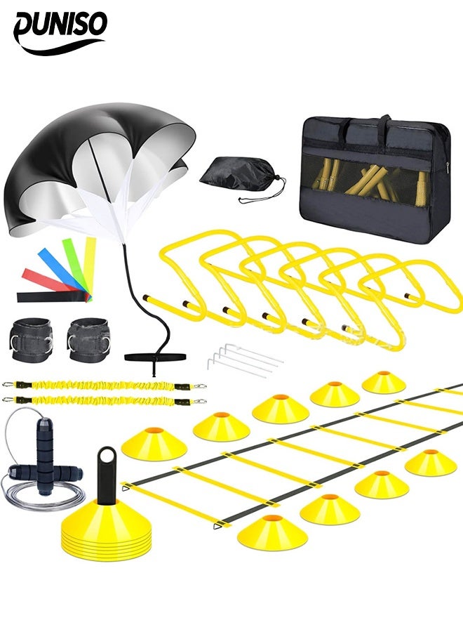 DUNISO Speed Agility Training Kit，Football Kick Trainer，Football Training Equipment，With Triangle Buckle, Ground Nail, Resistance Umbrella, Hurdle, Elastic Band, Storage Rack, Disc, Tensioner, Skipping Rope，Suitable For Physical Education Teachers, Coaches, Athletes, And Beginners  - Image 1