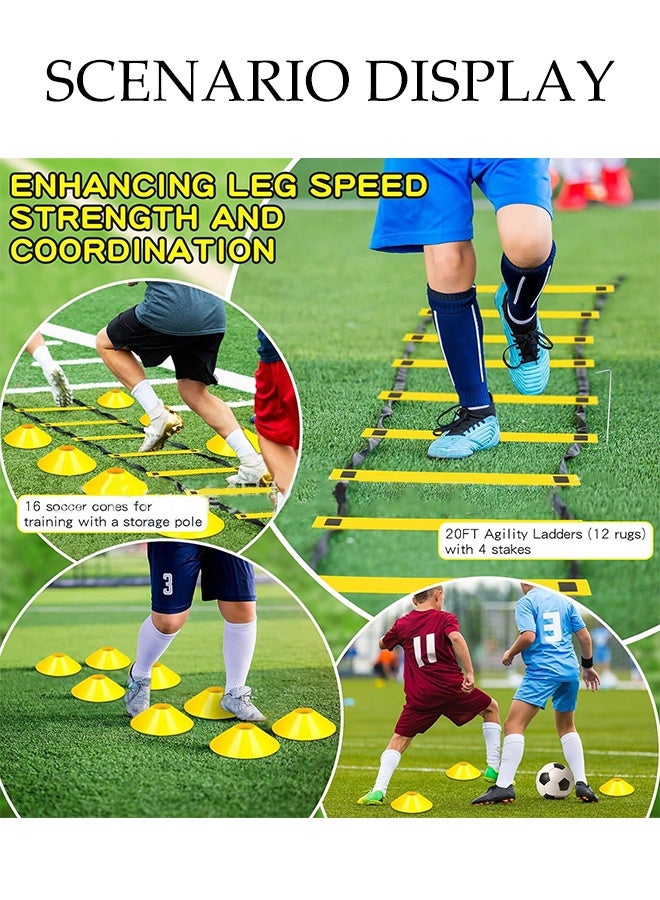 DUNISO Speed Agility Training Kit，Football Kick Trainer，Football Training Equipment，With Triangle Buckle, Ground Nail, Resistance Umbrella, Hurdle, Elastic Band, Storage Rack, Disc, Tensioner, Skipping Rope，Suitable For Physical Education Teachers, Coaches, Athletes, And Beginners  - Image 3