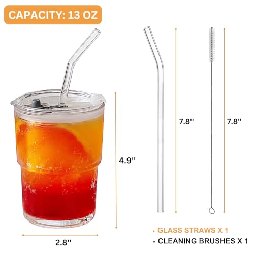 Olvini 13oz Glass Tumbler with Straw and Lid, Reusable Iced Coffee Cup Tumbler, Cute Glass Cups for Water, Matcha, Travel Coffee Mugs (Clear) - Image 4