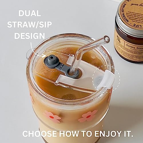Olvini 13oz Glass Tumbler with Straw and Lid, Reusable Iced Coffee Cup Tumbler, Cute Glass Cups for Water, Matcha, Travel Coffee Mugs (Clear) - Image 5