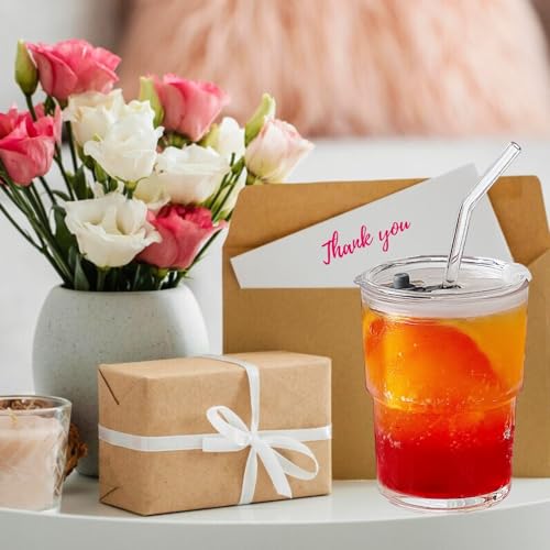 Olvini 13oz Glass Tumbler with Straw and Lid, Reusable Iced Coffee Cup Tumbler, Cute Glass Cups for Water, Matcha, Travel Coffee Mugs (Clear) - Image 2
