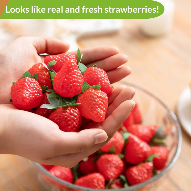 Joeabor 60 Pieces Fake Strawberries D?cor  Fake Fruit Artificial Strawberry Kitchen D?cor  Plastic Strawberry Party Decorations  Realistic Fake Food Lifelike for Display Photography Props - Image 3