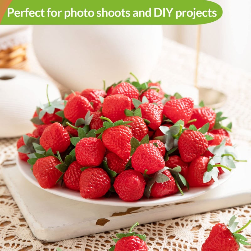 Joeabor 60 Pieces Fake Strawberries D?cor  Fake Fruit Artificial Strawberry Kitchen D?cor  Plastic Strawberry Party Decorations  Realistic Fake Food Lifelike for Display Photography Props - Image 5