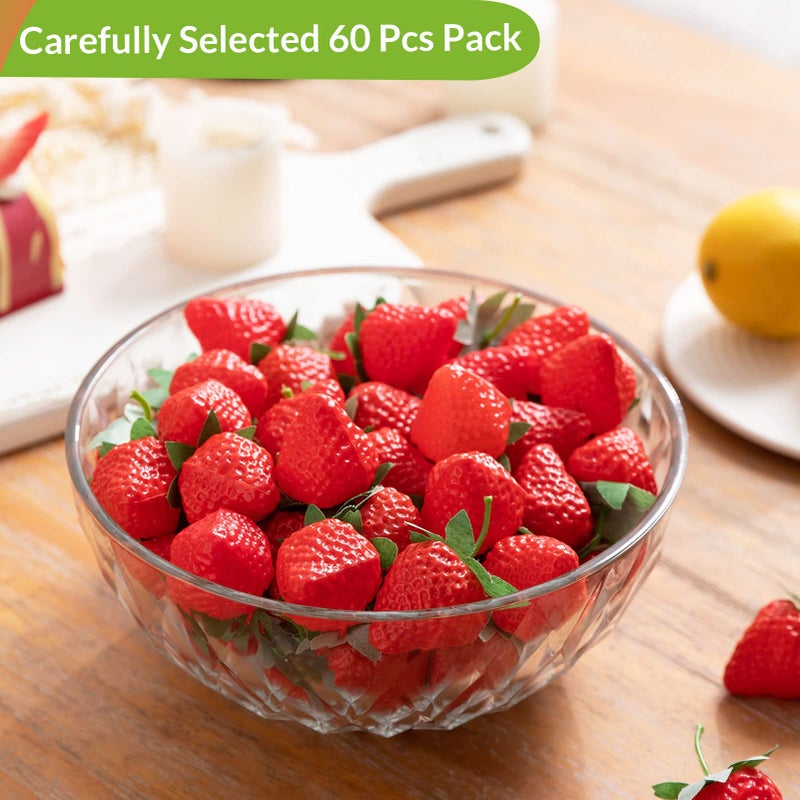 Joeabor 60 Pieces Fake Strawberries D?cor  Fake Fruit Artificial Strawberry Kitchen D?cor  Plastic Strawberry Party Decorations  Realistic Fake Food Lifelike for Display Photography Props - Image 2