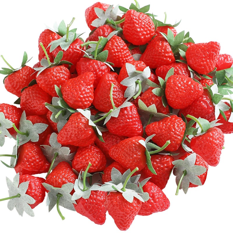 Joeabor 60 Pieces Fake Strawberries D?cor  Fake Fruit Artificial Strawberry Kitchen D?cor  Plastic Strawberry Party Decorations  Realistic Fake Food Lifelike for Display Photography Props - Image 1