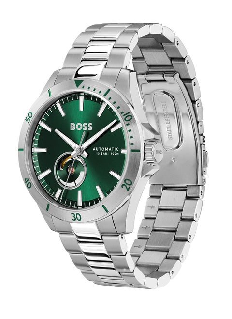 HUGO BOSS ROUND ANALOG MEN'S GREEN CASE WATCH - 1514200