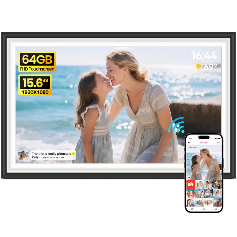 BIGASUO Digital Picture Frame Frameo 15.6" WiFi Electronic Photo Frames Large with 64GB Memory 1920x1080 IPS FHD Touch Screen Share Moments Instantly Anywhere Photo Gifts for Parents and Grandparents - Image 1