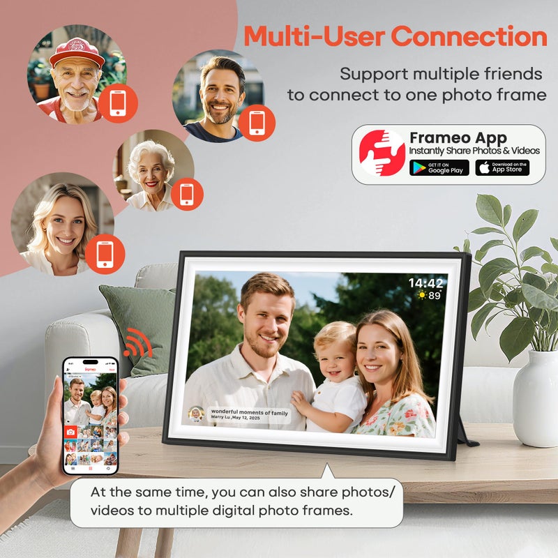 BIGASUO Digital Picture Frame Frameo 15.6" WiFi Electronic Photo Frames Large with 64GB Memory 1920x1080 IPS FHD Touch Screen Share Moments Instantly Anywhere Photo Gifts for Parents and Grandparents - Image 5
