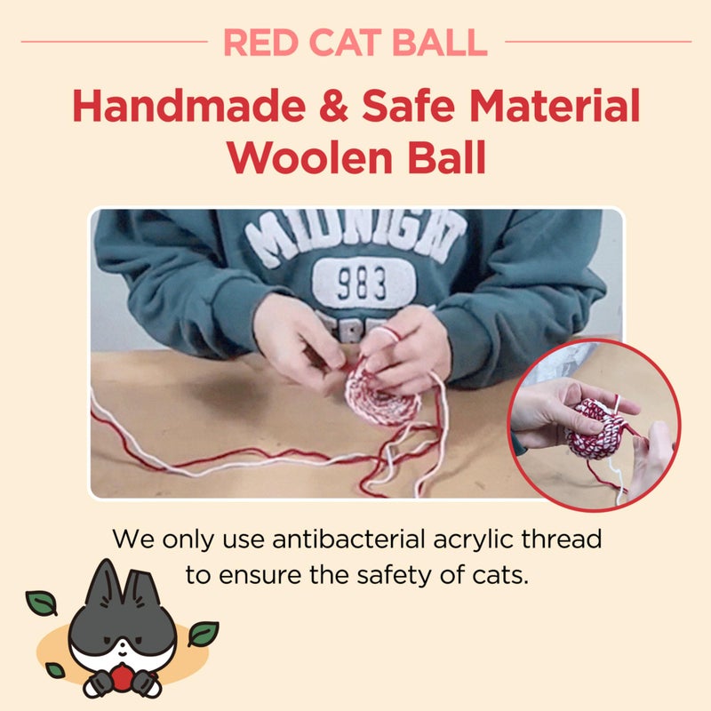 JAYU PET Red Cat Ball [W/O Bell Version] - Handmade Silvervine Cat Toy with Catnip, Interactive Matatabi Ball for Indoor Cats & Kittens, Feline Play Toy & Gift (2.7 inch) - Image 5