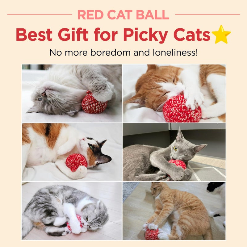 JAYU PET Red Cat Ball [W/O Bell Version] - Handmade Silvervine Cat Toy with Catnip, Interactive Matatabi Ball for Indoor Cats & Kittens, Feline Play Toy & Gift (2.7 inch) - Image 2