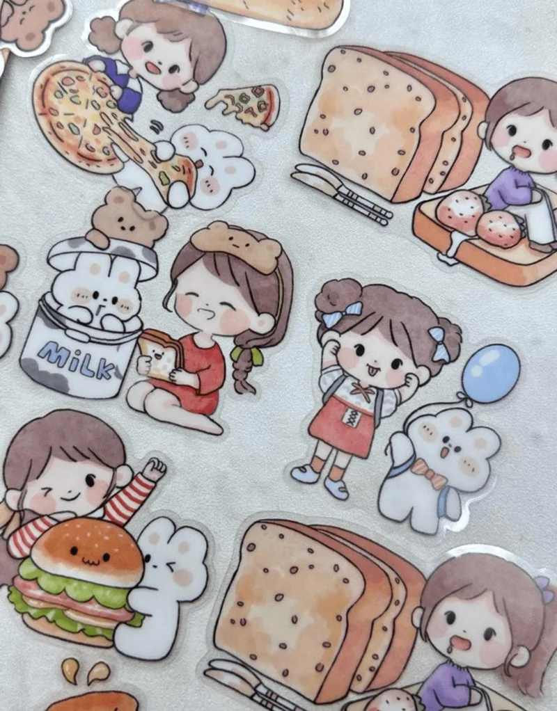Kağıt Gemi Dükkan Paper Ship Shop Cute Girl and Her Cute Friends Large Size 27 Pieces Transparent Yellow Package Pet Sticker Decal