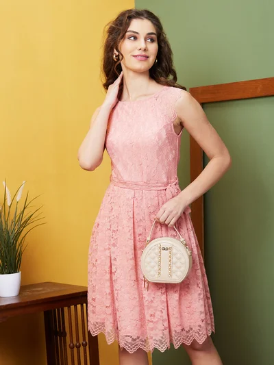 globus Women Floral Lace Up Pleated A Line Party Dress