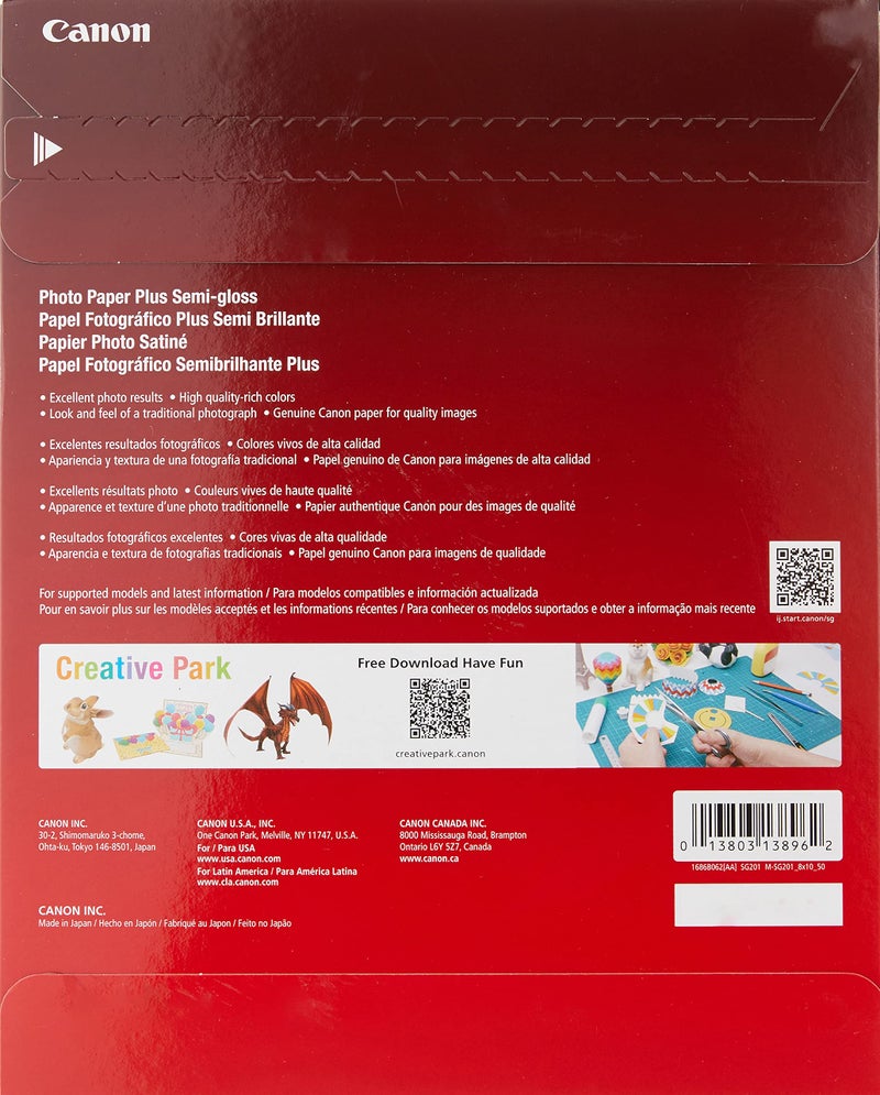Canon Sg-201 8X10(50) Photo Paper Plus Semi-Gloss 8"" X 10"" (50 Sheets) (Sg-201 8X10) - Image 2