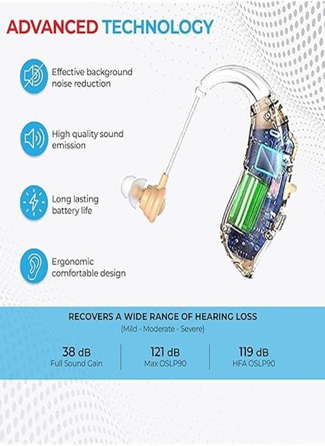 Hearing Aids for Seniors Rechargeable Hearing Aid with Noise Cancelling Hearing Amplifier with Adjustable Volume Control No Squealing One Pair Hearing Assist Device with Charging Box（blue-black）