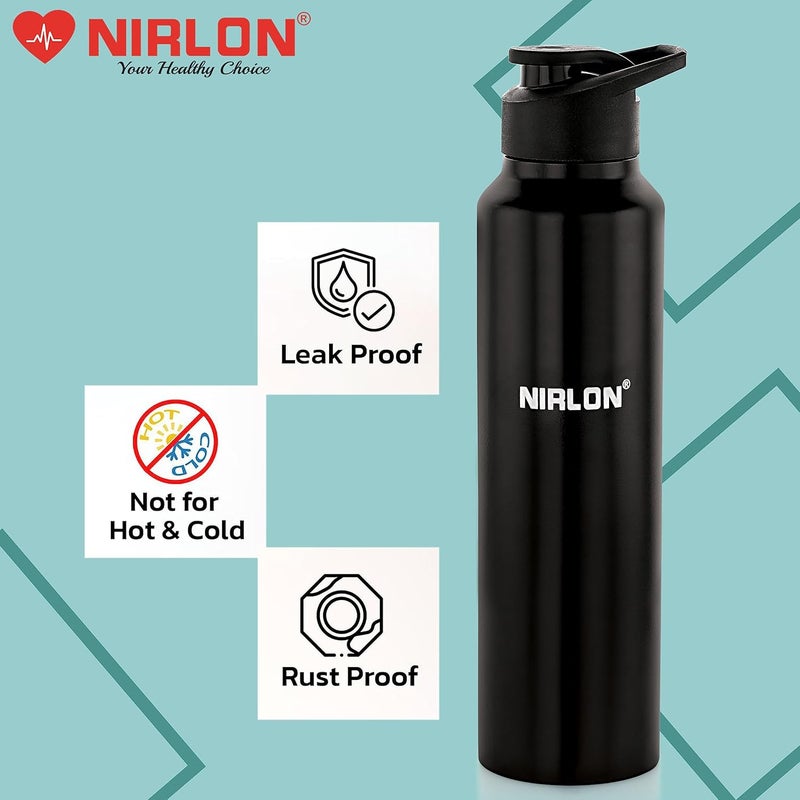 Nirlon زجاجة مياه ستانلس ستيل نيرلون كلاسيك بغطاء سهل الفتح 1000 مل، زجاجات مياه للثلاجة، المدرسة، الصالة الرياضية، المنزل، المكتب، الأولاد، البنات، الأطفال، مقاومة للتسرب (لون أسود | غطاء شرب | مجموعة من 3)  - Image 5