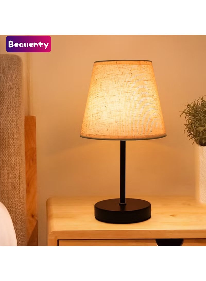Beauenty Table Lamp, Bedroom Lamp With Burlap Shade And Metal Base, Modern Bedside Lamp, Living Room, Study Room With Light Bulb - Image 1