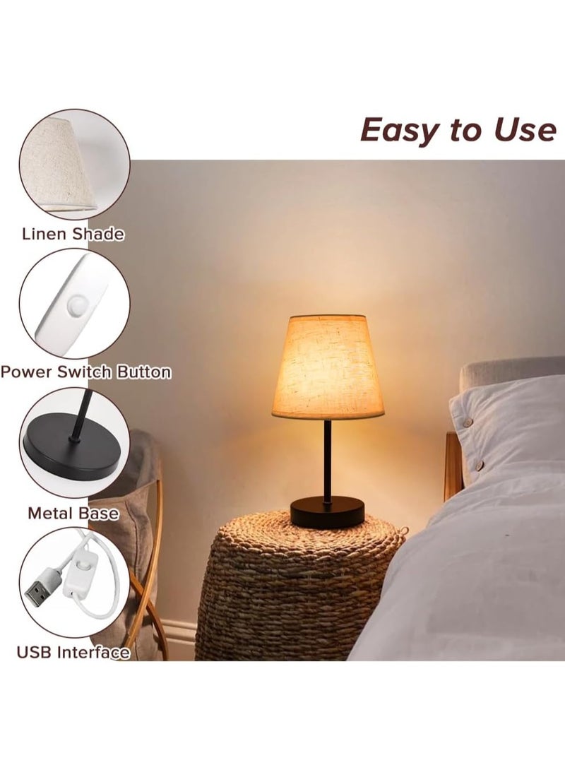 Beauenty Table Lamp, Bedroom Lamp With Burlap Shade And Metal Base, Modern Bedside Lamp, Living Room, Study Room With Light Bulb - Image 5