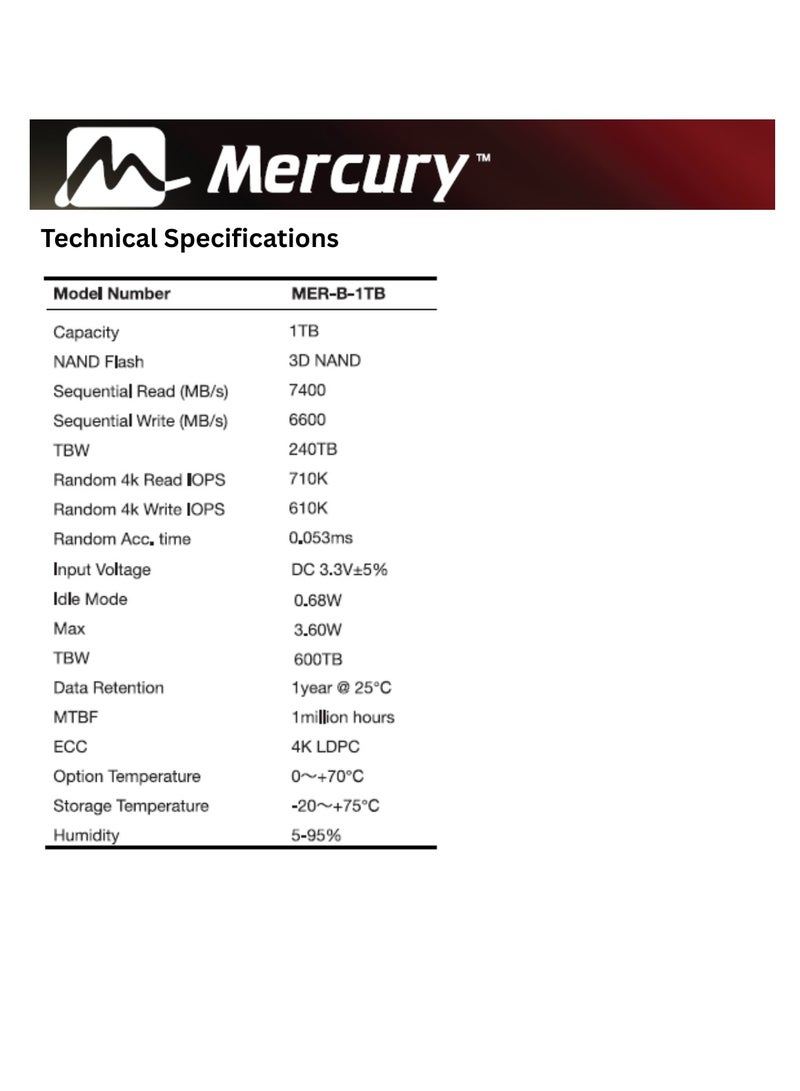 Mercury M.2 NVMe SSD, 2280 PCIe Gen 4 x 4, 7200MB/s Read, 6400MB/s Write (1, TB) - Image 5