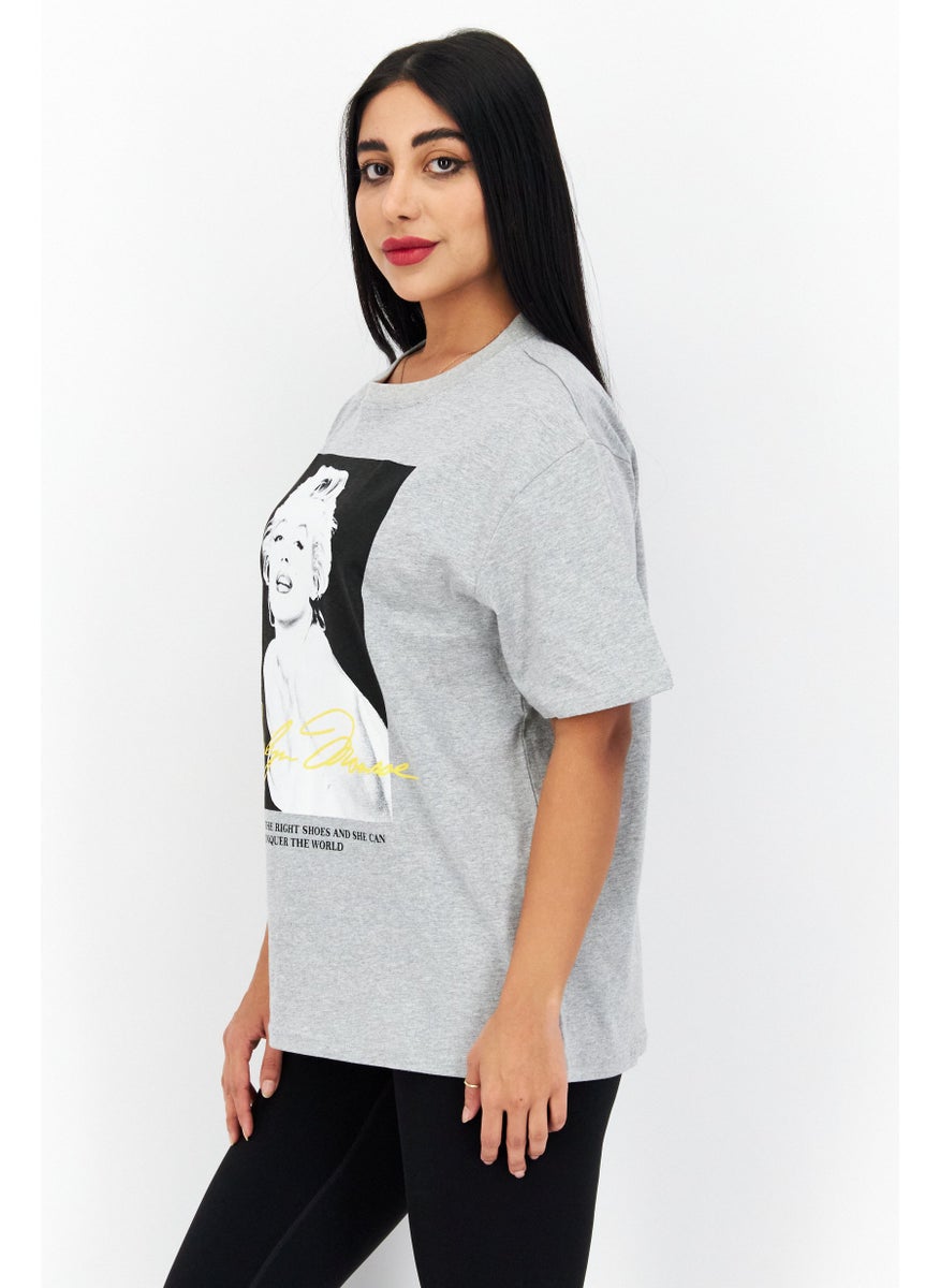 Marilyn Monroe - Women Oversize Crew Neck Short Sleeve Graphic T-shirt, Heather Grey - Image 1
