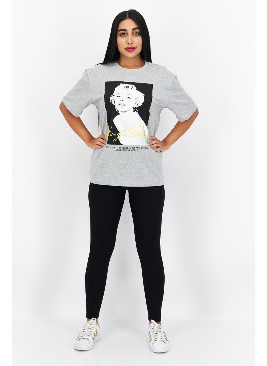 Marilyn Monroe - Women Oversize Crew Neck Short Sleeve Graphic T-shirt, Heather Grey - Image 1