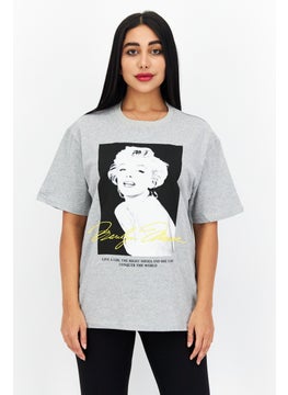 Women Oversize Crew Neck Short Sleeve Graphic T-shirt, Heather Grey