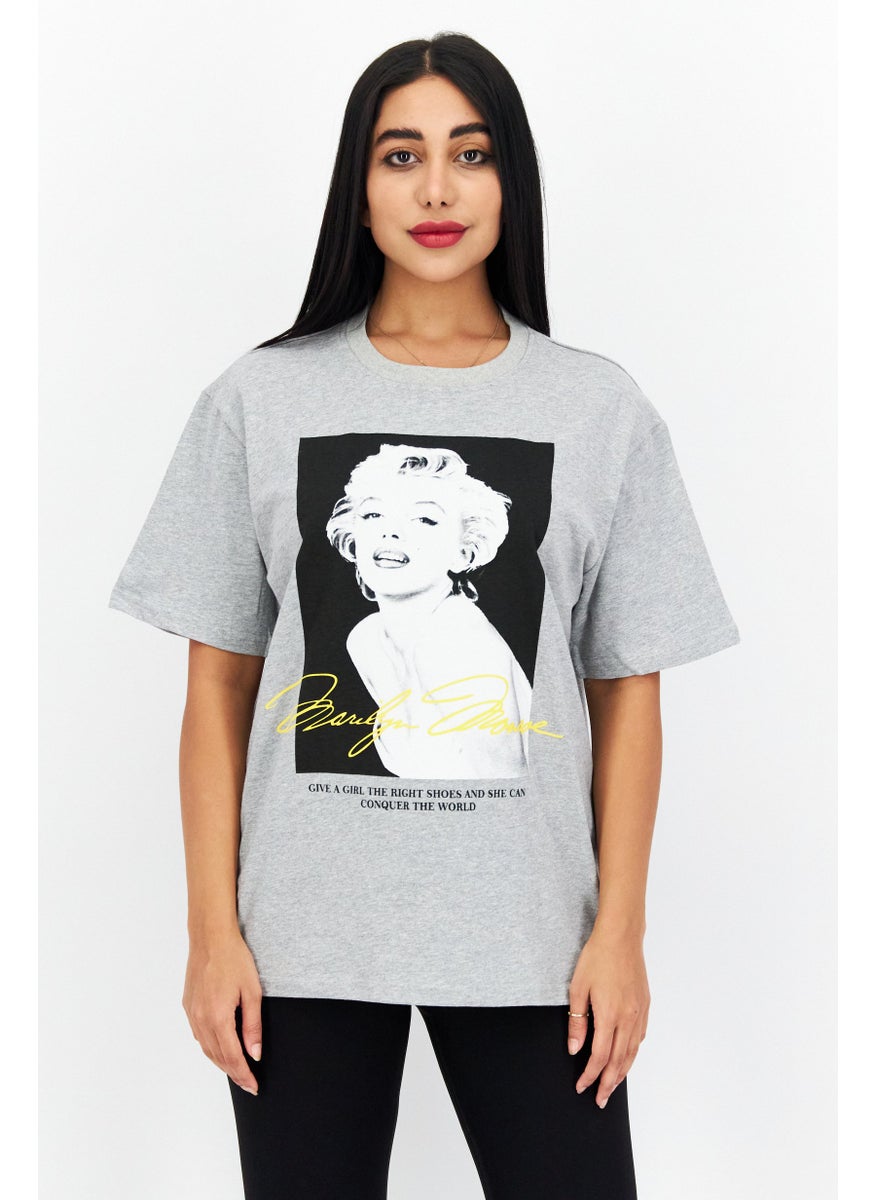Marilyn Monroe - Women Oversize Crew Neck Short Sleeve Graphic T-shirt, Heather Grey - Image 1