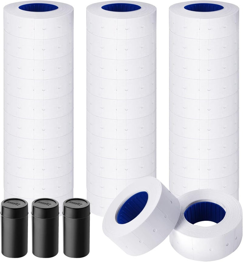 KPX 30 Rolls 15000pcs White Price Gun Labels for Mx-5500 Labeller White Pricemarker Stickers Plus 3 Piece Refill Ink Rolls (30 Rolls Pure White + 3 Refill Inks) - Image 1