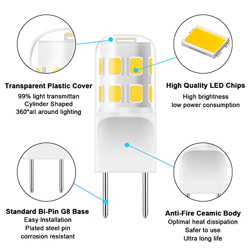 Lacnooe G8 Led Bulb Dimmable, 3W T4 Led Bulb, 20-25W Halogen Equivalent, Warm White 3000K, 120V Puck Light Bulbs for Under Cabinet Light, Under Counter Kitchen Lighting, 6-Pack - Image 5