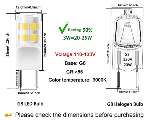 Lacnooe G8 Led Bulb Dimmable, 3W T4 Led Bulb, 20-25W Halogen Equivalent, Warm White 3000K, 120V Puck Light Bulbs for Under Cabinet Light, Under Counter Kitchen Lighting, 6-Pack - Image 2