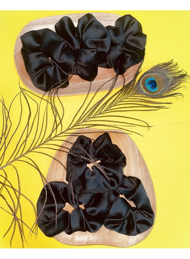 Drishti Plain Black Hair Scrunchies Hair Ponytail Holder Soft Fabric For Girl And Women Black (Pack of-6) - Image 3