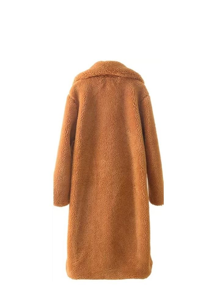 QIYE - Autumn Winter New Lapel Waist Contracted Long Imitation Lamb Wool Coat - Image 1