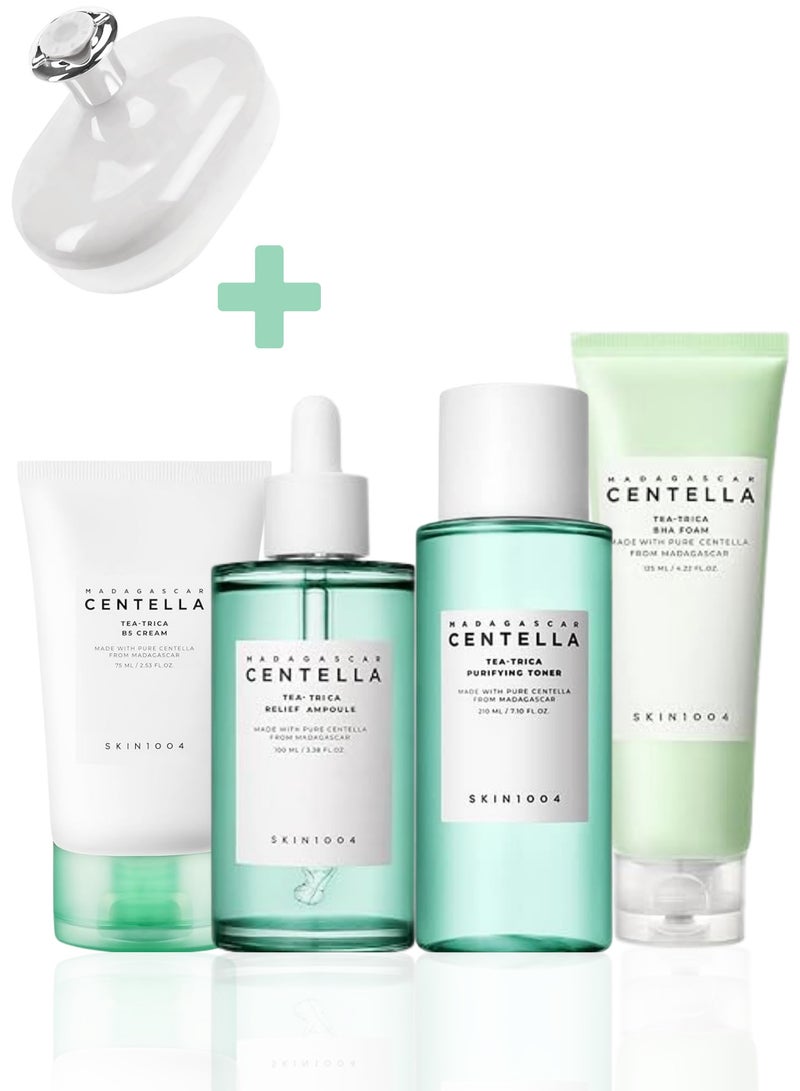 SKIN1004 Madagascar Centella Tea-Trica Skincare Set - Includes BHA Foam Cleanser, Purifying Toner, Relief Ampoule, and B5 Cream - Complete Routine for Clear, Hydrated, and Balanced Skin 510ml - Image 1
